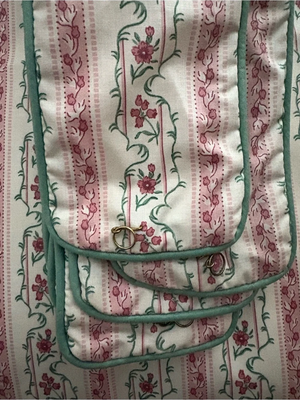 Vintage Cotton Heavy Floral Branch  Ticking Stripes Curtains set of 2 Flaws